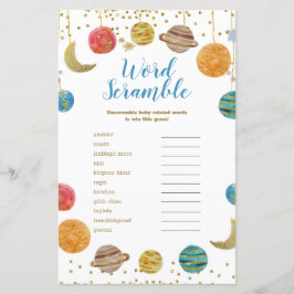 Plattor Rymden Baby Shower Ord Scramble