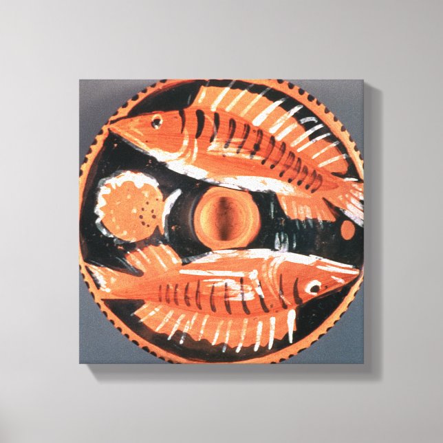 Plattor som avger två fiskar, 350 BC (keramiskt) Canvastryck (Framsida)