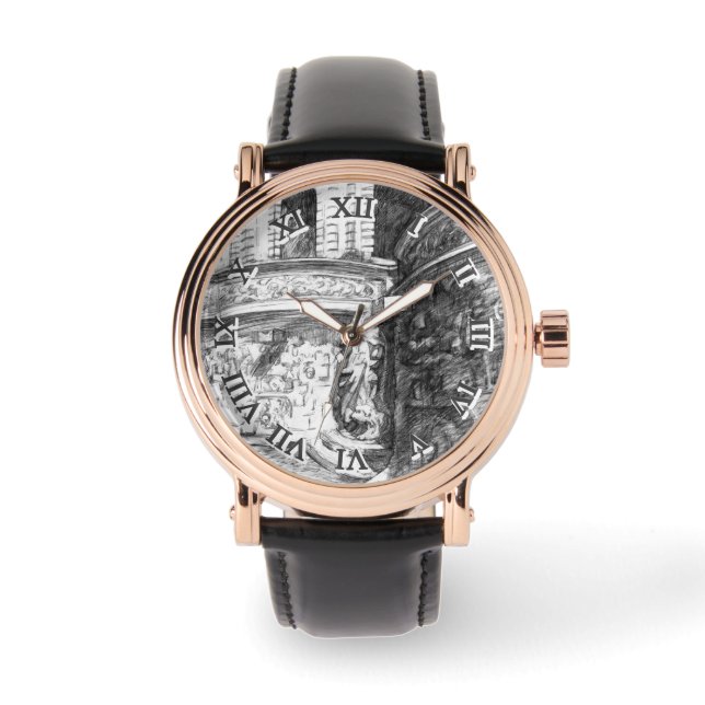 Plattpencilart, svart och vit armbandsur (Framsida)