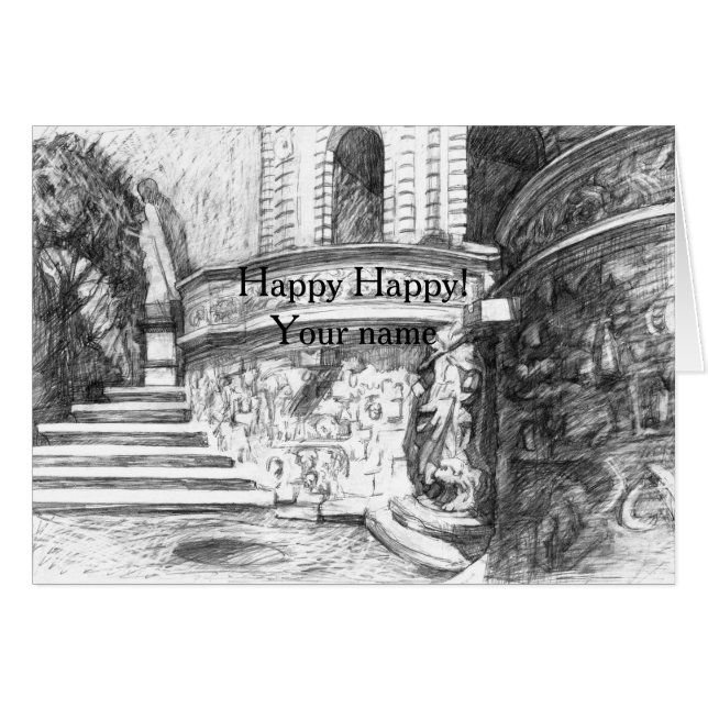 Plattpencilart, svart och vit hälsningskort (Framsidan Horizontal)