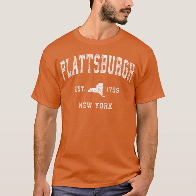 Plattsburgh New York Ny Athletic Sports funny T Shirt (Framsida)