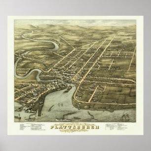 Plattsburgh NY, 1877: Gammalt tryck