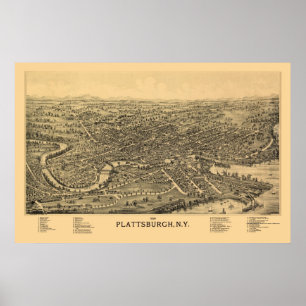 Plattsburgh, NY Panoramic Karta - 1899 Poster