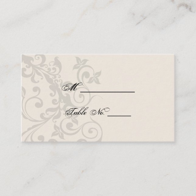 Plattskort för kol och elfenbensfiligree Bröllop Placeringskort (Framsida)