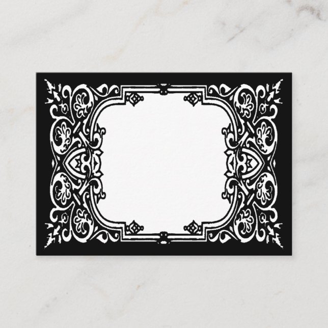 Plattskort för svart och vitt Namn Placeringskort (Framsida)