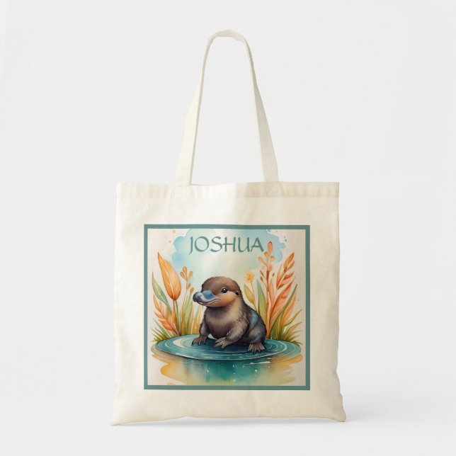 Platypus baby australiska djurvattenfärgsskola tygkasse (Framsidan)
