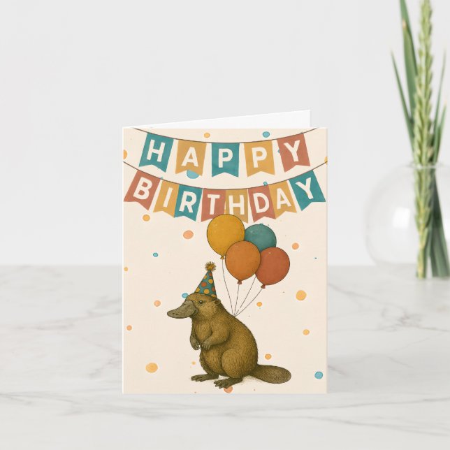 Platypus Birthday Card - Cute Aussie Animal Kort (Framsida)
