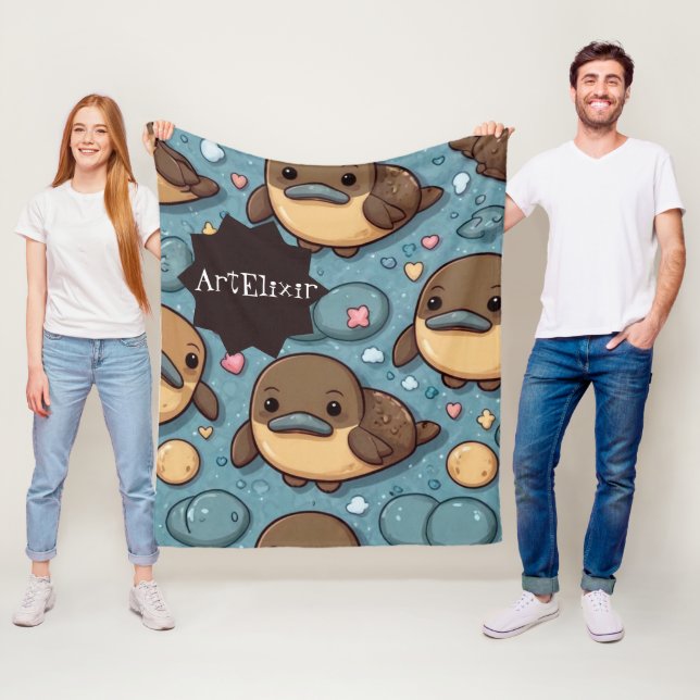 Platypus brun utskrift fleecefilt (På plats)