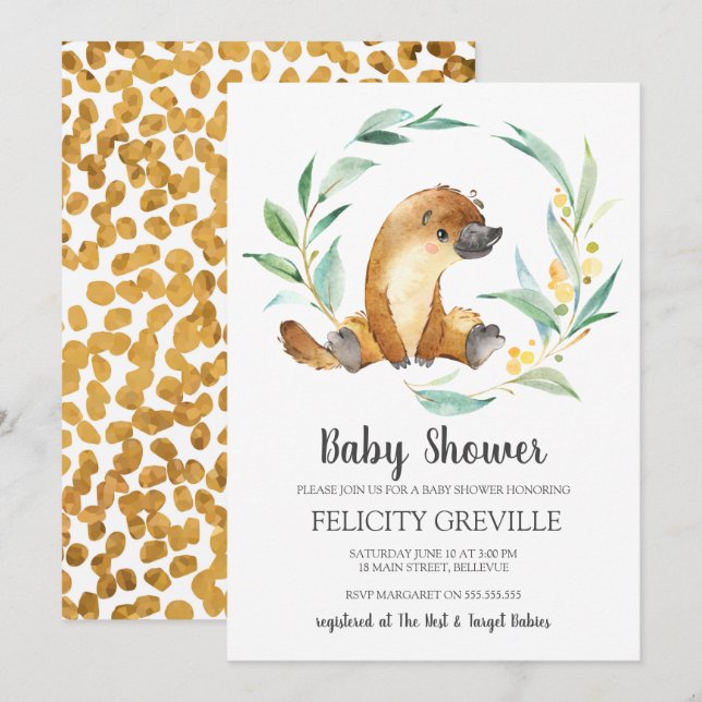 Platypus Bush Baby | Bjuda in babyskor Inbjudningar (Fram/baksida)