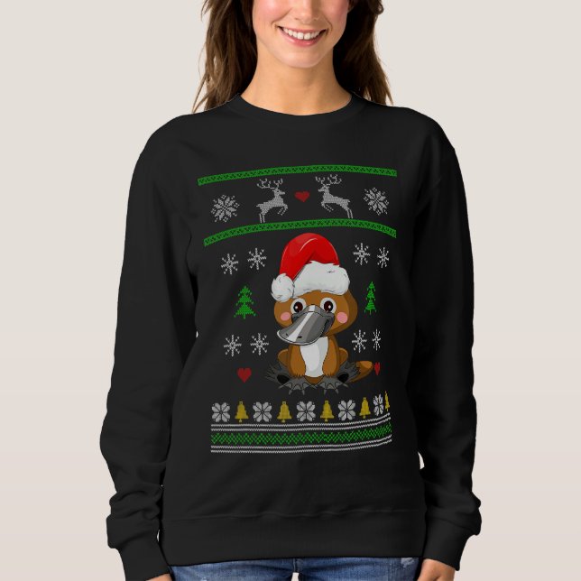 Platypus jul Ugly Sweater Santa Hat Duckbill T Shirt (Framsida)