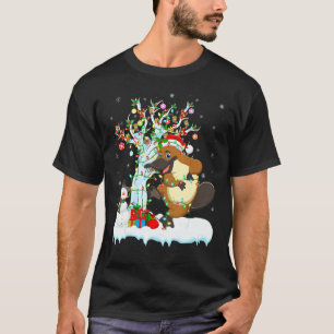 Platypus Julafton Träd Lighting Santa Hat Platypus T Shirt