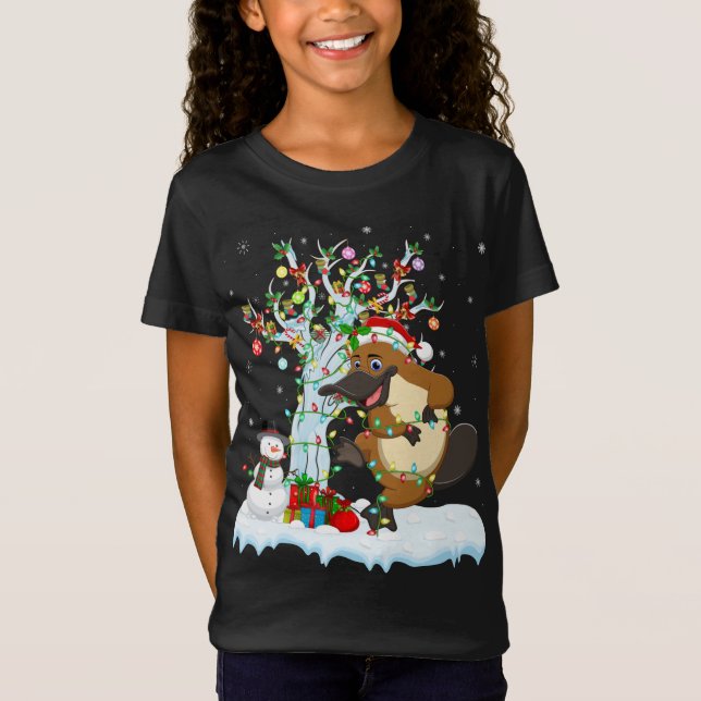 Platypus Julafton Träd Lighting Santa Hat Platypus T Shirt (Framsida)