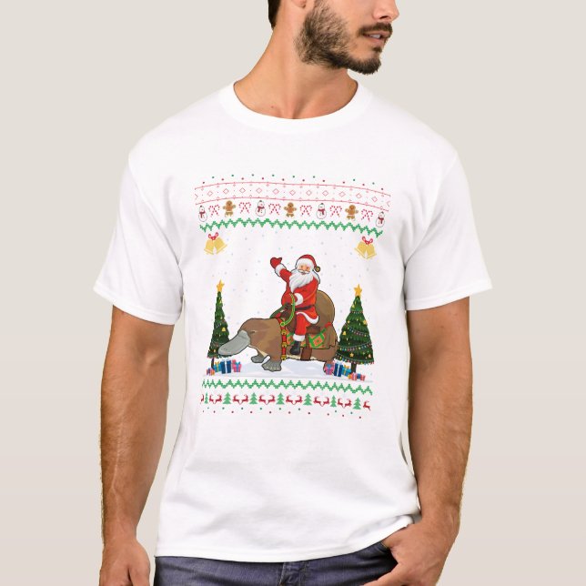 Platypus Ugly Julafton Gift Santa Riding Platypus  T Shirt (Framsida)