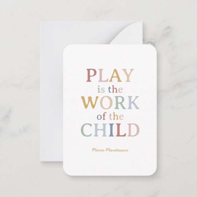 Play är barnens verk Maria Montessori Anteckningskort (Framsida)