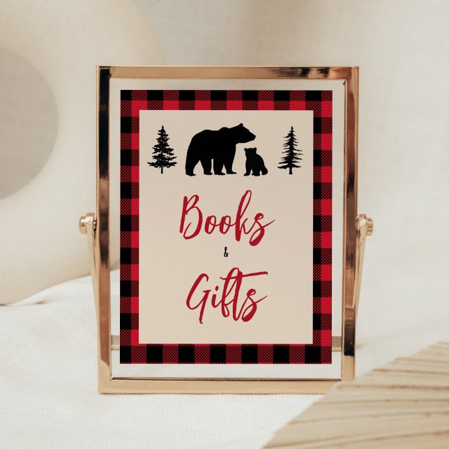 Play Bear Unge Lumberjack Bokar och gåvor Poster (Bear Cub Plaid Lumberjack Baby Shower Books and Gifts Sign
)