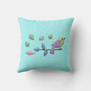Play Bird med Gingham Löv Rosa Blue Dots Kudde