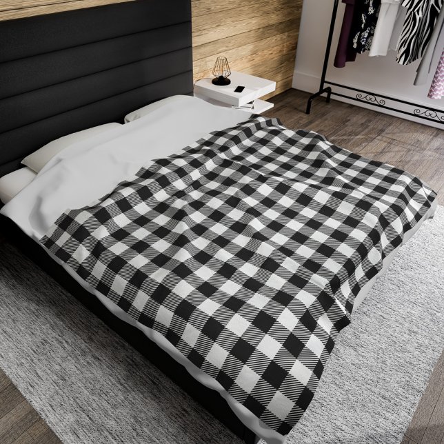 Play Black White Gingham Check Fleecefilt (Black White Gingham Fleece Blanket)