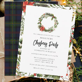 Play Blommigt Poinsettia jul Party Tartan Inbjudningar
