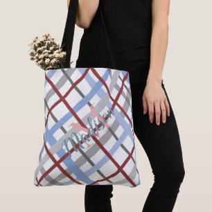 Play Blue Burgundy Cute Girly Namn Monogram Tygkasse