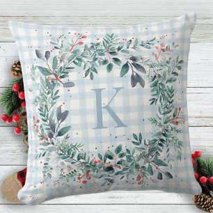Play Blue Monogram Greenery-julkrans Kudde