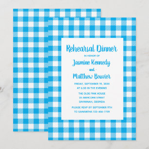 Play Blue White Gingham Land Rehearsal Dinner Inbjudningar