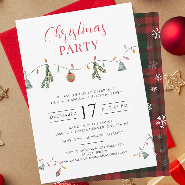 Play Boho Chic Julfest jul Inbjudningar (Rustic Plaid Script Christmas Party Invitation)