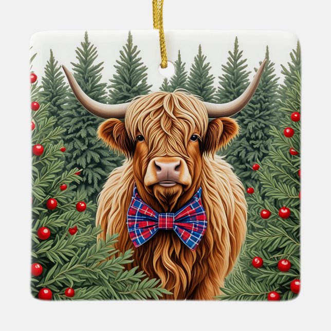 Play Bow Tie Highland Cow-julprydnad - Fe Julgransprydnad Keramik (Framsida)