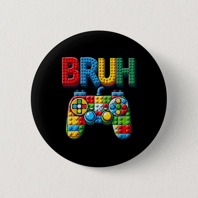 Play Building Blocks Bruh Saying Gamer Boys Brick  Knapp (Framsida)