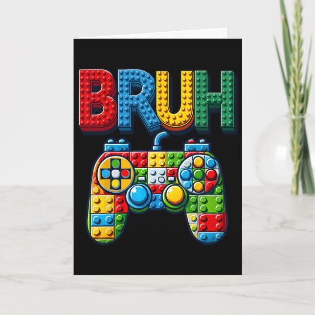 Play Building Blocks Bruh Saying Gamer Boys Brick  Kort (Framsida)