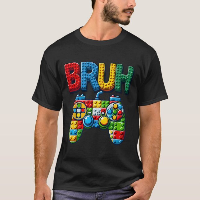 Play Building Blocks Bruh Saying Gamer Boys Brick  T Shirt (Framsida)