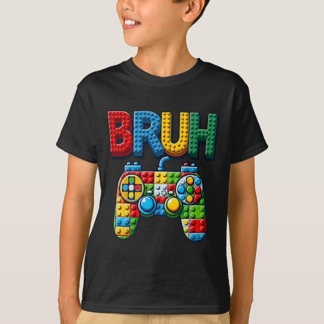 Play Building Blocks Bruh Saying Gamer Boys Brick  T Shirt (Framsida)