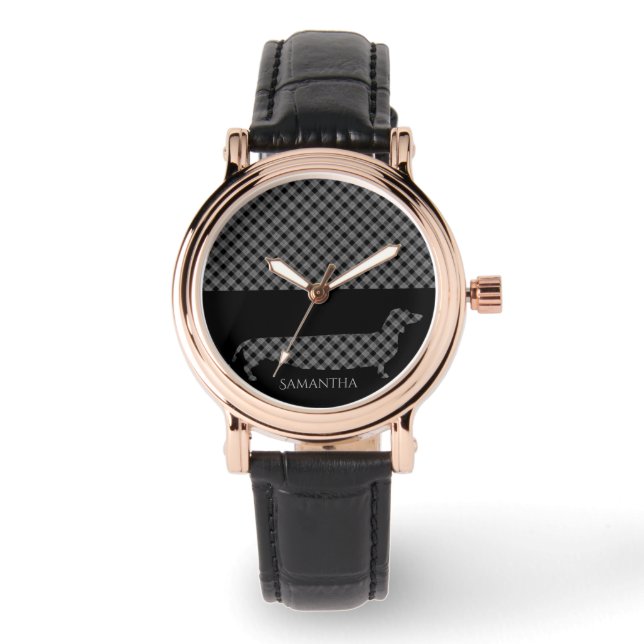 Play Dachshund på Black Armbandsur (Framsida)