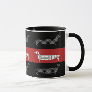 Play Dachshunds på Red and Black Stripe Mugg