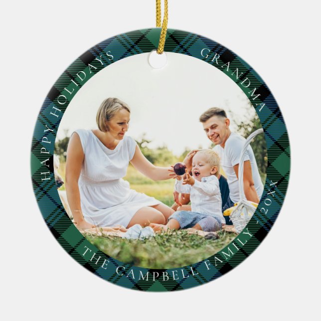 Play Family Photos Grandma Klan Campbell Tartan Julgransprydnad Keramik (Framsidan)