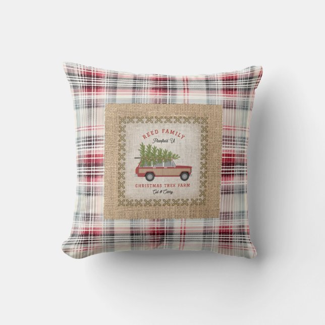 Play Faux Burlap Wood Paneled SUV Julgran Kudde (Framsida)
