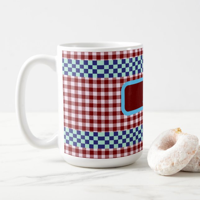 Play Gingham Personlig Kaffemugg (Med munk)