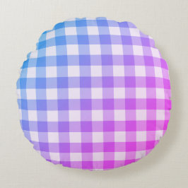 Play Gingham Rosa Blue Modern Simple Check Rund Kudde