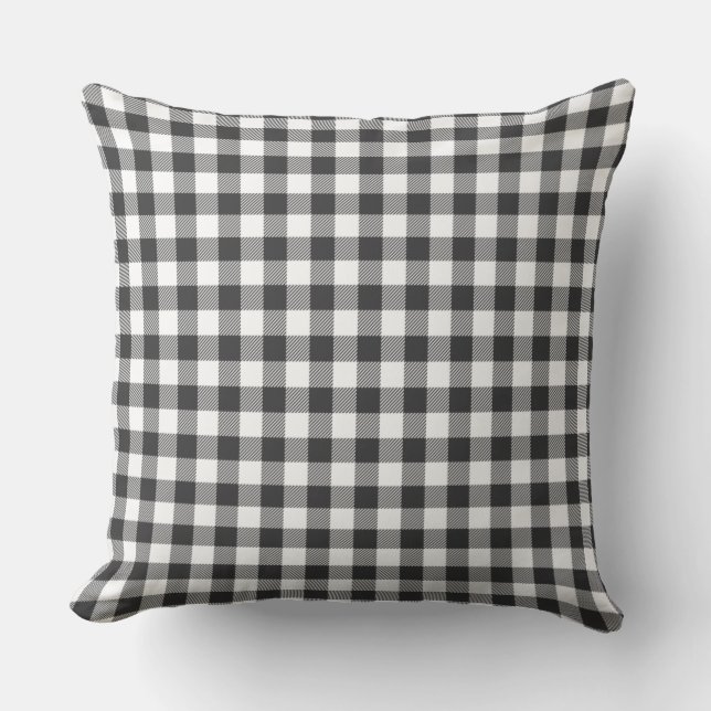 Play Gingham Rustic White Black Check Birthday Kudde (Framsida)