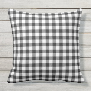 Play Gingham Rustic White Black Check Birthday Kudde