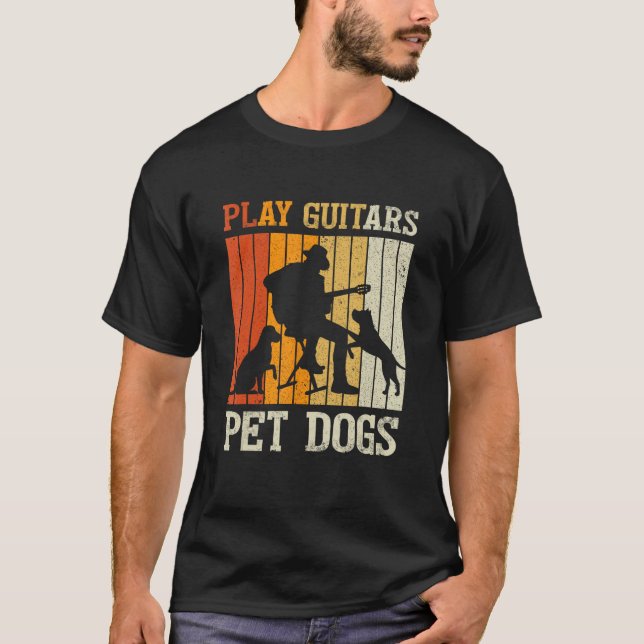Play Guitars Pet Dog Retro Music Guitarist Animal T Shirt (Framsida)