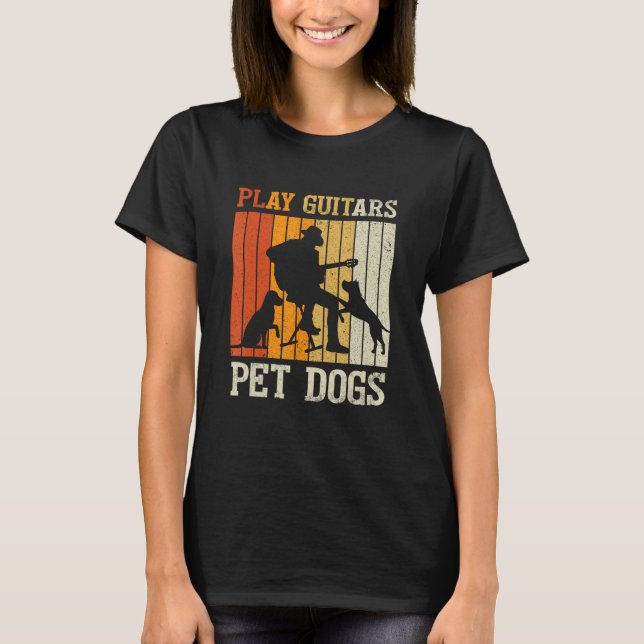 Play Guitars Pet Dog Retro Music Guitarist Animal T Shirt (Framsida)