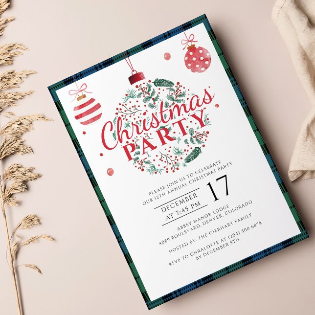 Play jul Party Rustic Campbell Tartan Inbjudningar (Plaid Rustic Clan Campbell Tartan Christmas Party Invitation)