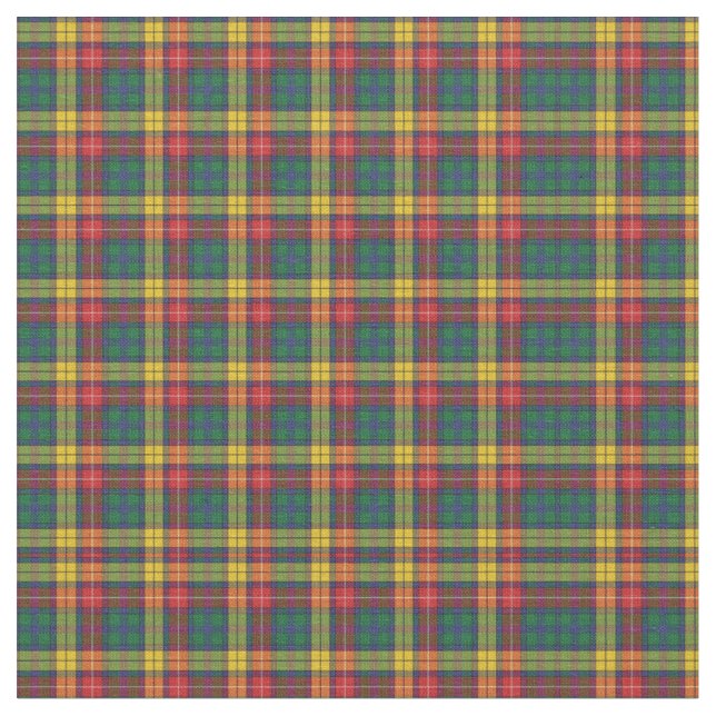 Play Klan Buchanan Tartan Grönt Red Gult Check Tyg (Närbild)