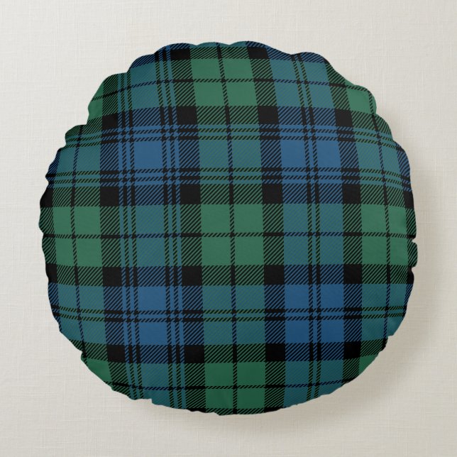 Play Klan Campbell Tartan Grönt Blue Black Check Rund Kudde (Framsidan)