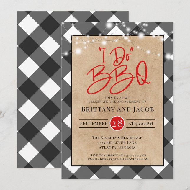 Play Kraft String Ljus I Do BBQ Förlovning Invi Inbjudningar (Fram/baksida)