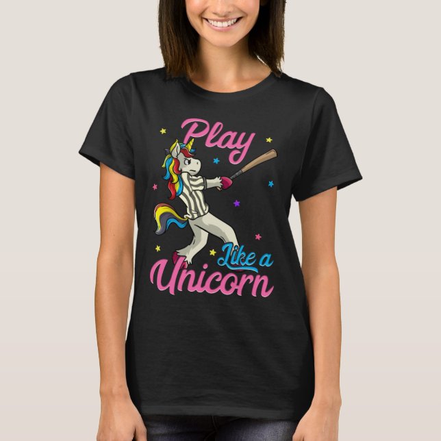 Play Like a Unicorn Female Baseball Player T Shirt (Framsida)