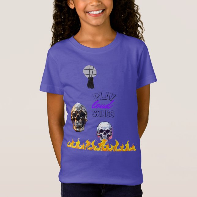 Play Loud Sång Skull Flame Lila Kids T Shirt (Framsida)