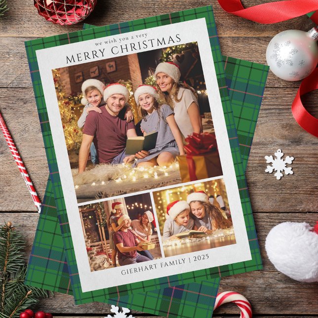 Play Modern julfoton Tartan Rustic Julkort (Plaid Modern Christmas Photos Tartan Rustic Holiday Card)