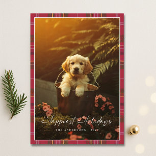 Play Modern Script Happest Helgdagars Puppy Photo Julkort