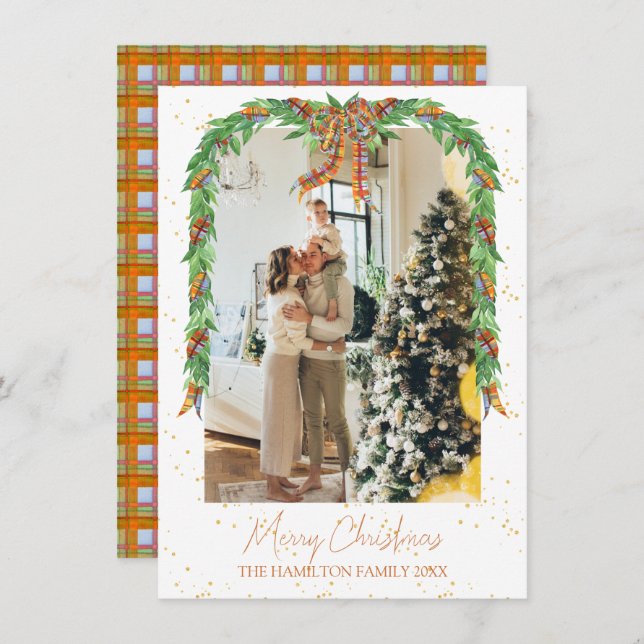 Play Orange Bow Garland Photo-jul Julkort (Fram/baksida)